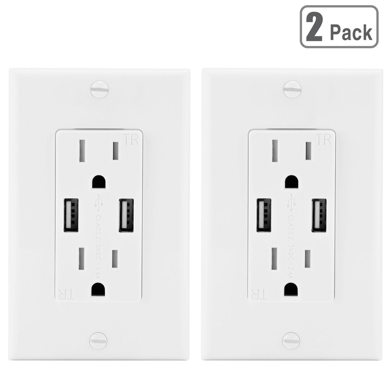 [2 Pack] BESTTEN 2.4A Dual USB Wall Receptacle with Free Decor Outlet Cover, 769700885309 eBay