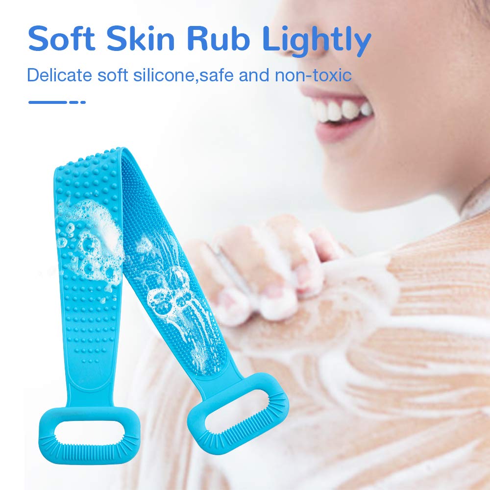 Meidong Silicone Bath Body Brush, Exfoliating Lengthen Silicone Body Back Scrubber, Easy to Clean, Lathers Well, Eco Friendly, Long Lasting, Comfortable Massage for Shower (Blue) : Beauty