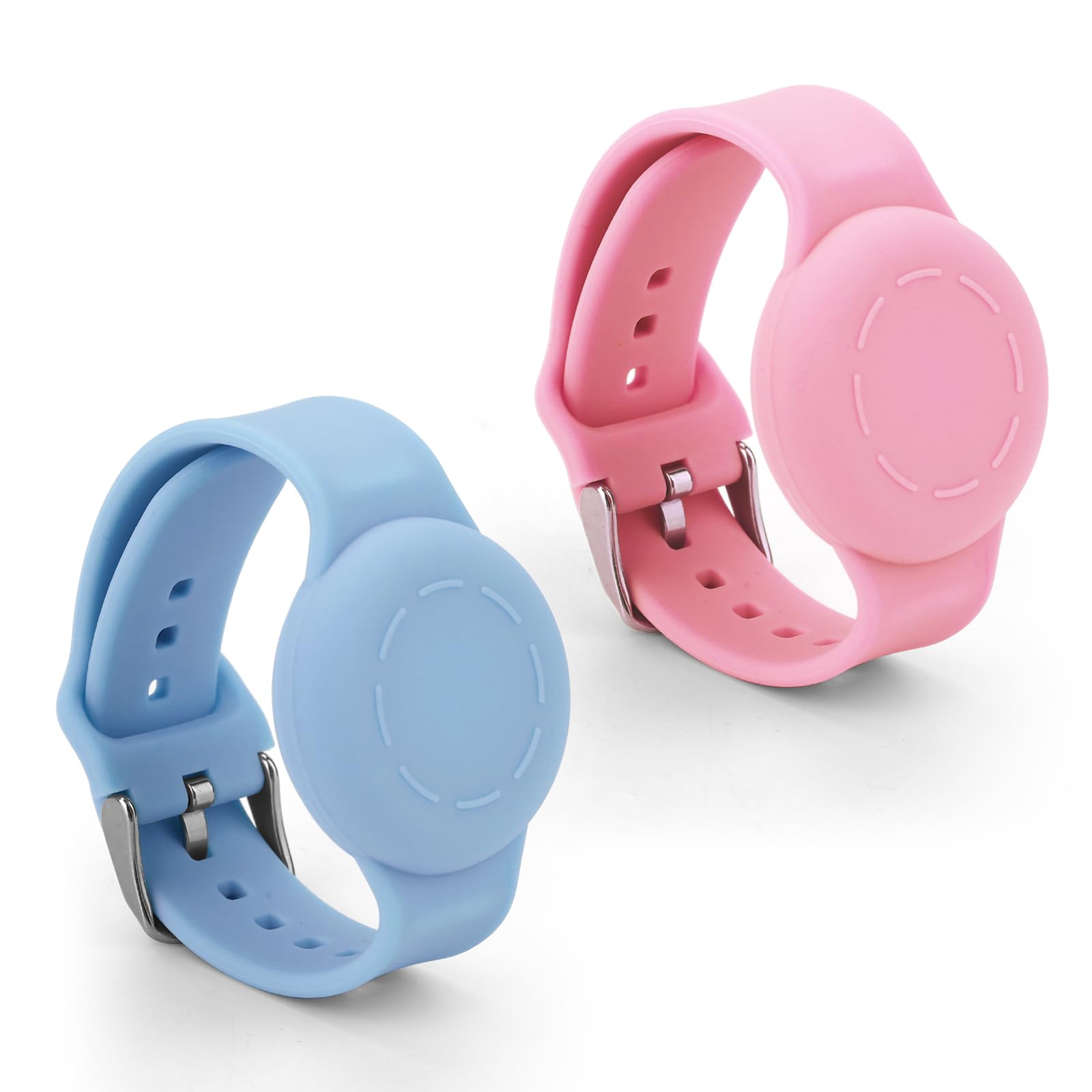 NQEUEPN 2pcs Kids Wristbands for Airtag, Waterproof Silicone Bracelet for kids Adjustable Soft Watch Band for airtag for Toddler Child GPS Tracking Tagging (Light Blue, Pink)