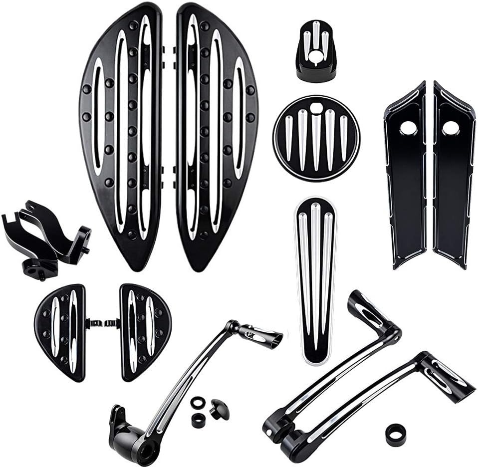 Driver Passenger Floorboards w/Peg Mount Bracket + Brake Arm Kit + Toe Heel Shift Lever Shifter Peg + Dash Accessory Pack + Ignition Cover + Saddlebag Latch Cover Compatible with 14-16 Harley Touring