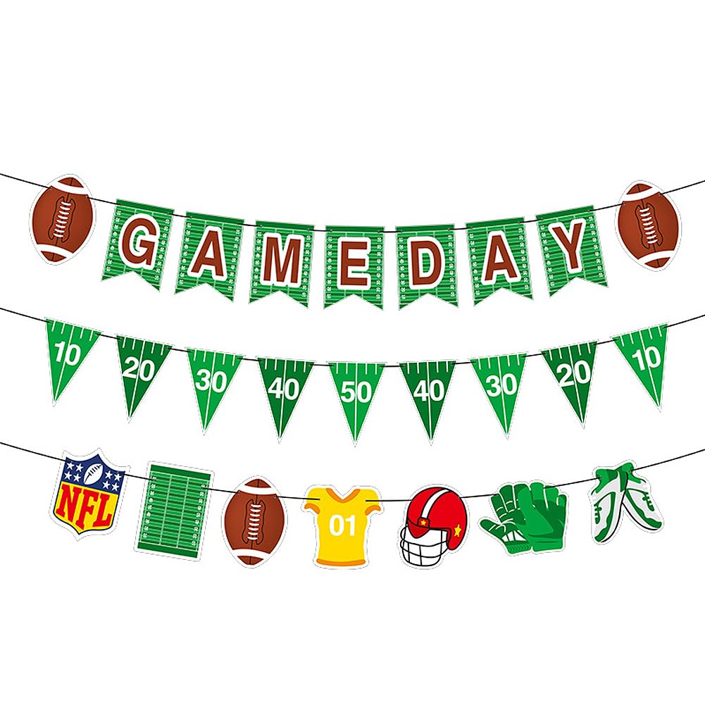 3 Pcs Rugby Football Sports Themed Hanging Banner American Football Game Day Bunting Garland for Sport Themed Party Decoration Supplies