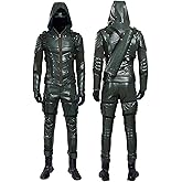 Goecjnvm Men Green Costume Jacket Pant Battle Uniform Pu Leather Archer Oliver Queen Costume Halloween Outfits