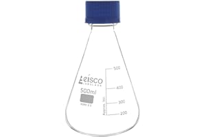 Erlenmeyer Conical Flask, 500ml, with Teflon Lined Screw Cap, Borosilicate Glass - White Graduations - Eisco Labs