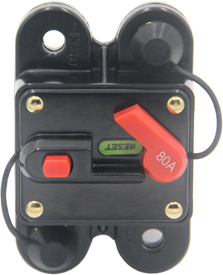 ZOOKOTO80Amp Circuit Breaker, Trolling Motor Auto Car Marine Boat Bike Stereo Audio Inline Fuse Inverter with Manual Reset 12V-24V DC (80A)