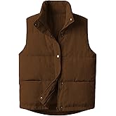 Aisongyuan Womens Corduroy Puffer Vest Stand Collar Zip Snap Button Sleeveless Warm Waistcoat Padded Gilet