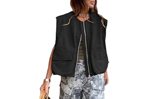 Tankaneo Womens Casual Zip Up Vest Cargo Oversized Ruched Hem Sleeveless Blazer Jackets Tops
