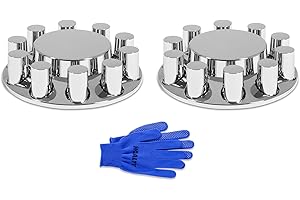 HQALTY 2 Front Axle Cover ABS Chrome Flat Top Kit with 33mm Thread-on Lug Nut Covers and Removable Center Caps for Semi Trucks