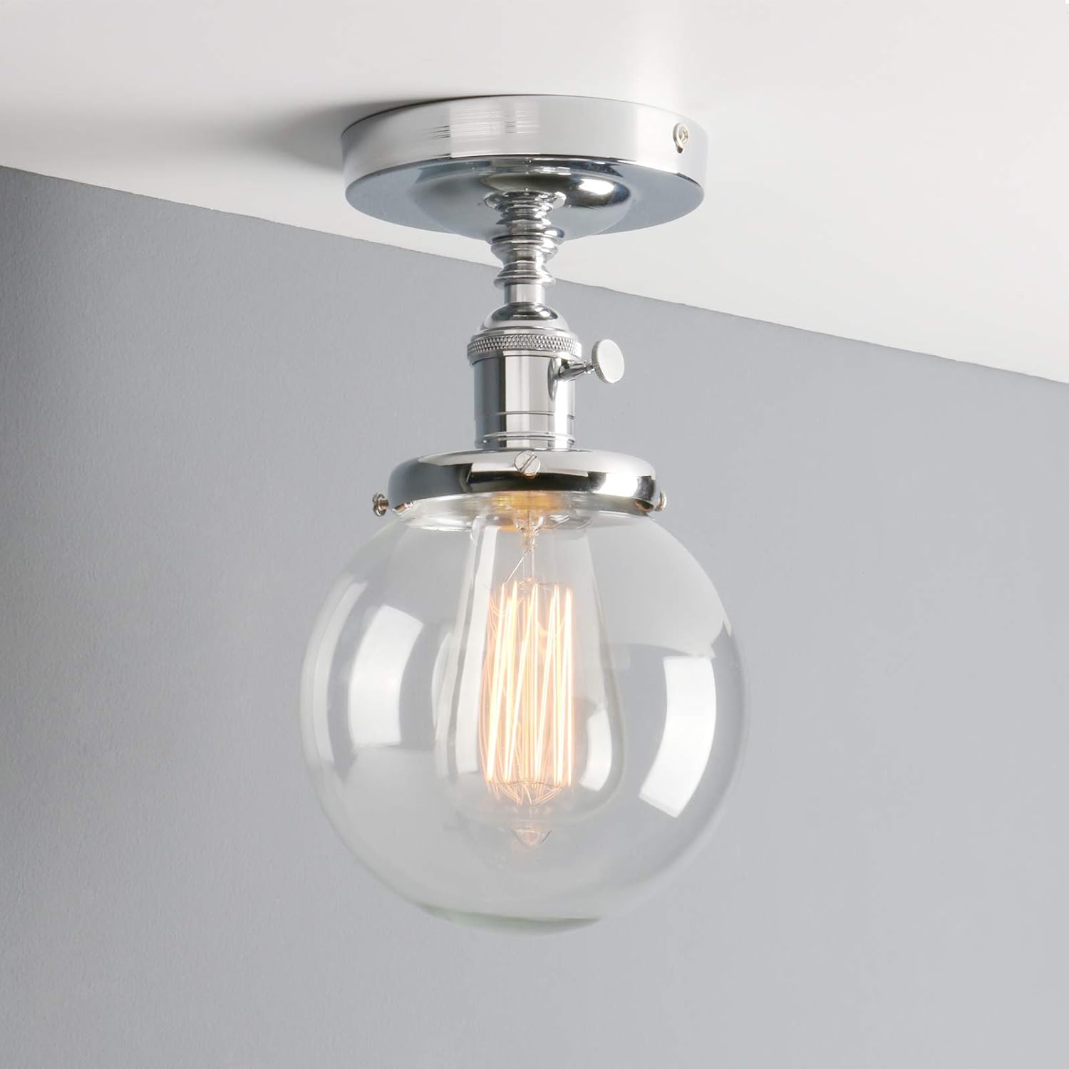 Phansthy Vintage Ceiling Light Fitting with Switch, Modern Clear Glass Flush Mounted Ceiling Lamp E27 Base - Image 3