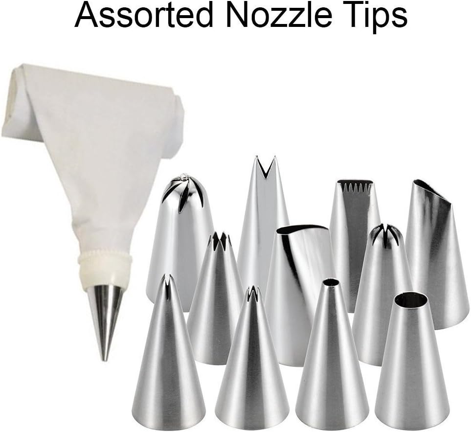 Sanket Enterprise 12 Piece Cake Decorating Set Frosting Icing Piping Bag Tips with Steel Nozzles Reusable & Washable