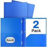 Dunwell Plastic 2-Pocket Folders with 3 Prongs, Blue, 2 Pack, Poly | Durable Acid-Free Poly with Fasteners, Long-Term School &amp; Office Use, Labels Included