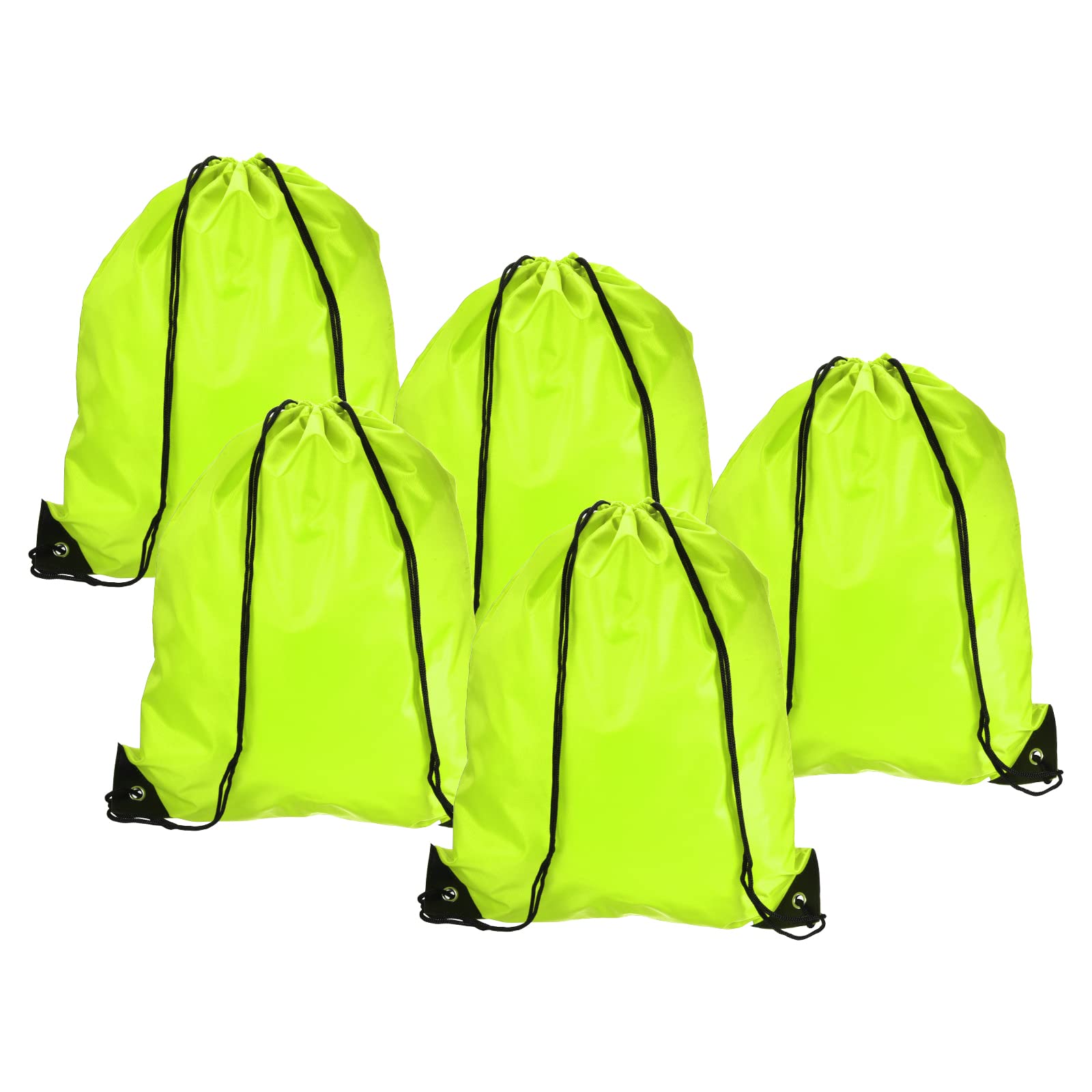 PATIKIL 42x34cm Nylon Drawstring Bag, 5 Pack Storage Bulk Cinch Backpack Sack for Gym Sports Outdoor Traveling, Fluorescent Green