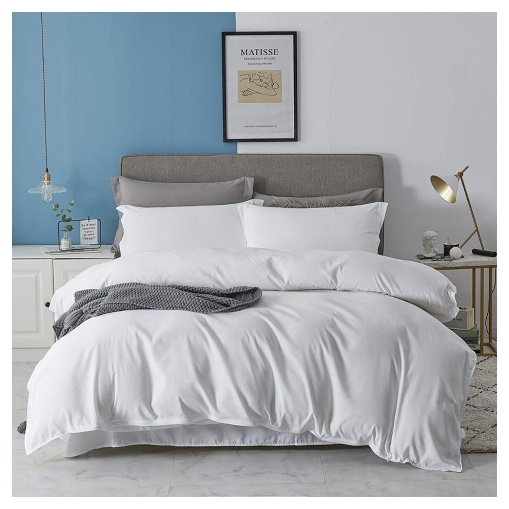 【White】 Duvet Cover Set Quilt Comforter Cover 600TC Ultra Soft Microfiber Wrinkle & Stain Resistant Cover Bedding Set in Solid Colour Soft Silk Like Satin Luxury Zipper Closure (King 230 x 220cm)