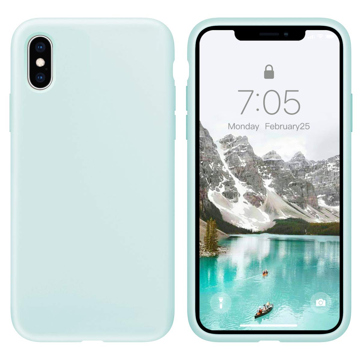 OUXUL Case for iPhone X/iPhone Xs Liquid Silicone Gel Rubber Phone Case,iPhone X/iPhone Xs 5.8 Inch Full Body Slim Soft Microfiber Lining Protective Case（Light Mint）