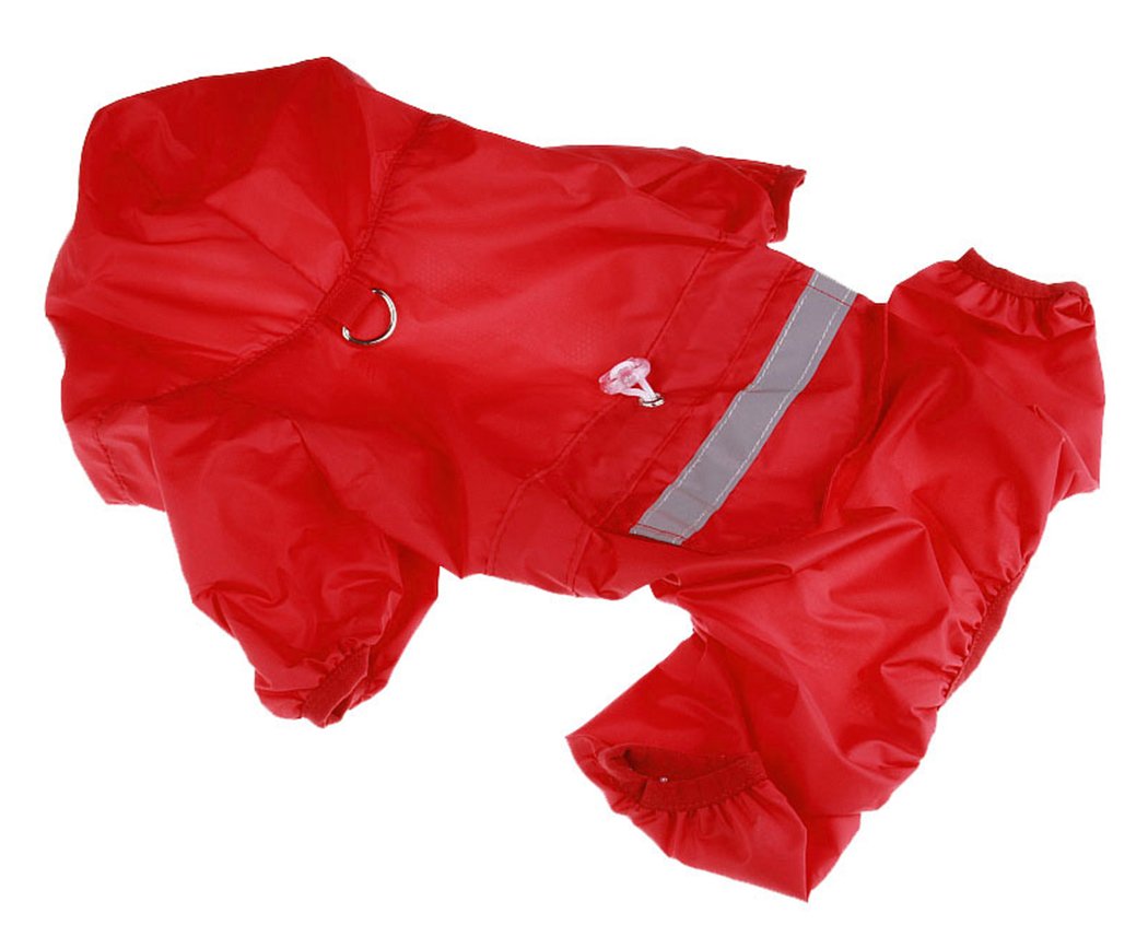 XIAOYU Adjustable Pet Dog Waterproof Jumpsuit Raincoat Jacket with Safe Reflective Strips, Red, XS