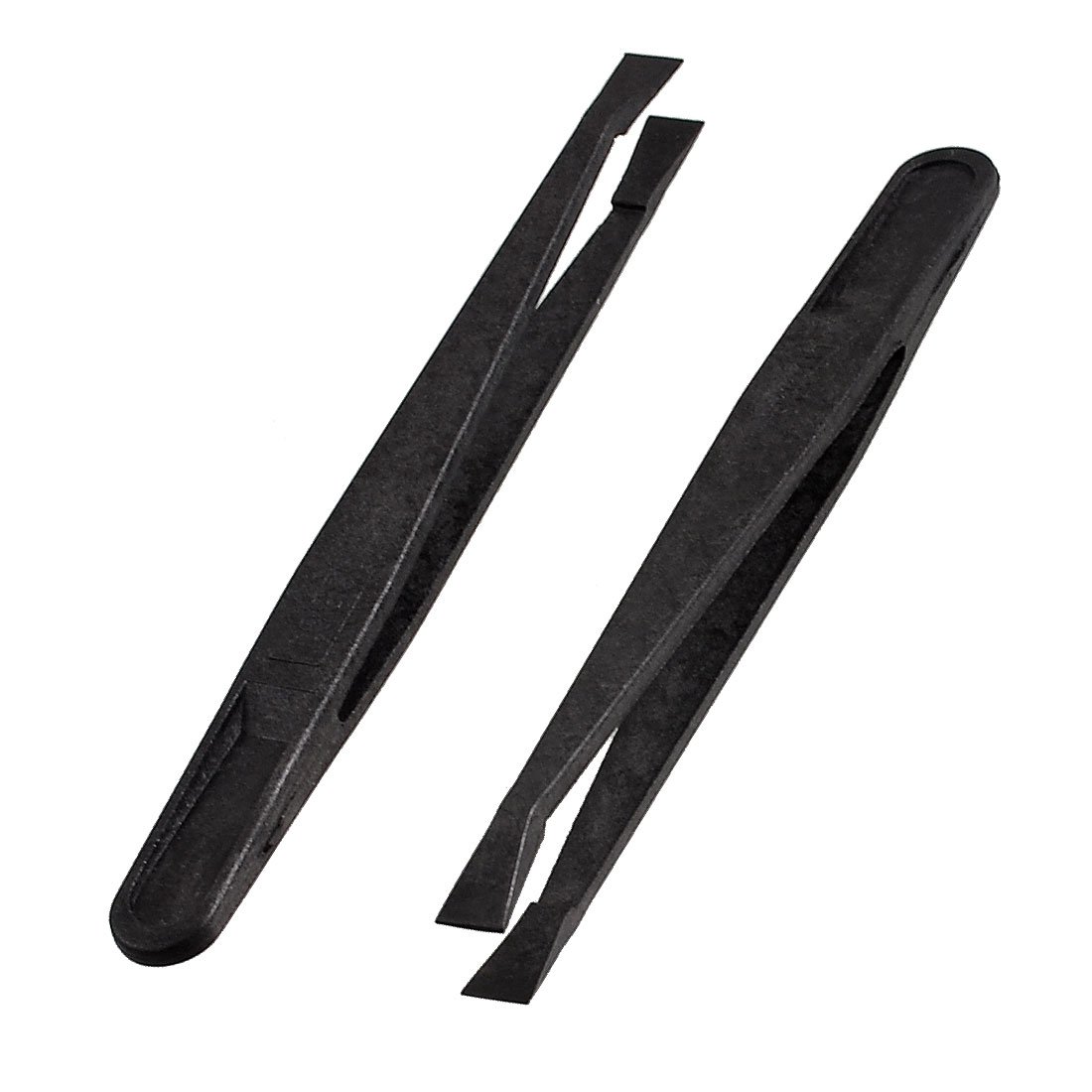 Sourcingmap 2 Pcs 93301 Black Plastic Anti Static Flat Tip Tweezers Tool 4.5" Long