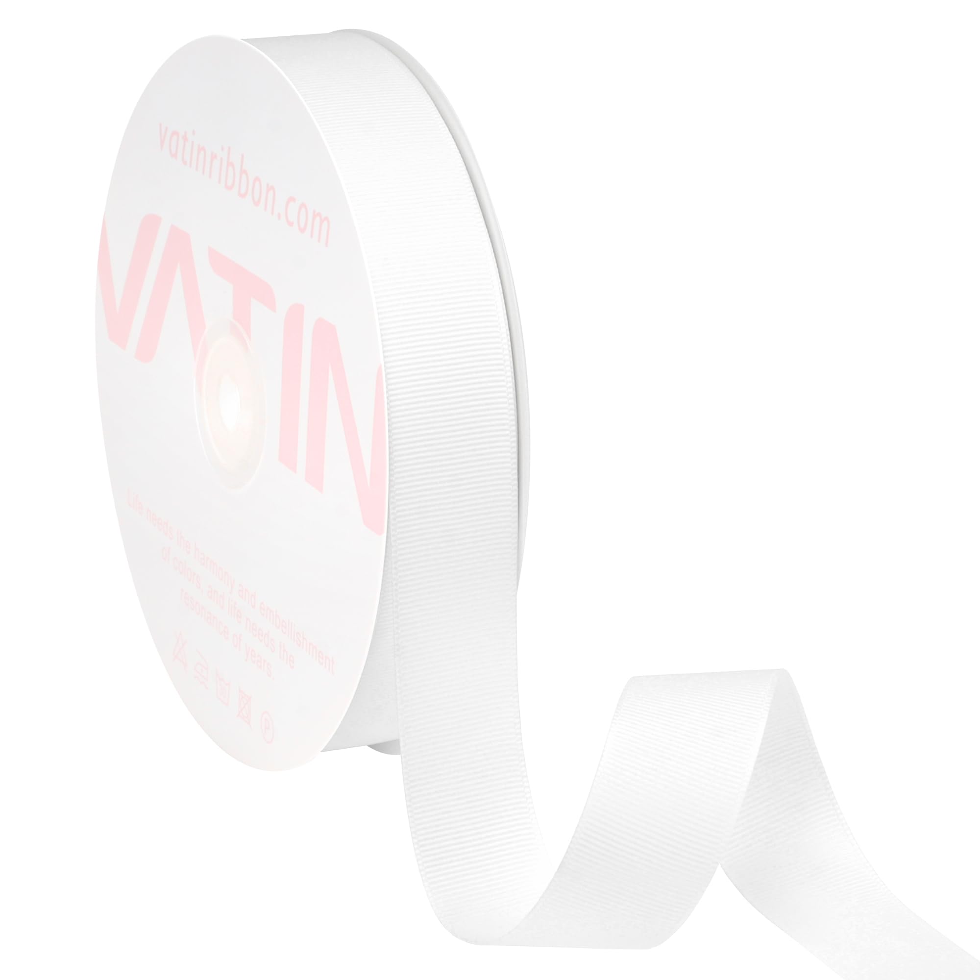 VATIN 25mm Grosgrain Ribbon, 45 Metre,23 Metre Each Roll Perfect for Wedding Decor, Wreath, Baby Shower,Gift Package Wrapping and Other Projects White