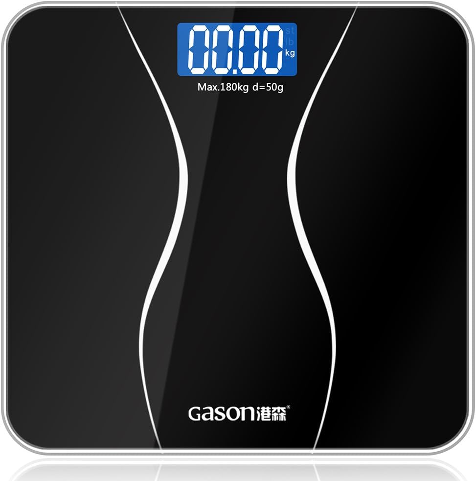 GASON A2 Weighing Scales Extra Large LCD Backlight Display,Digital Scale Bathroom with Step-On Technology,Batteries Included,28st/180kg/396lb,Black