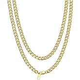 Bandmax Flat Cuban Chain Necklaces for Men Women, 4MM/6MM/9MM Silver Tone/Gold/Black Stainless Steel Curb Link Necklace Gift for Son Husband Grandson