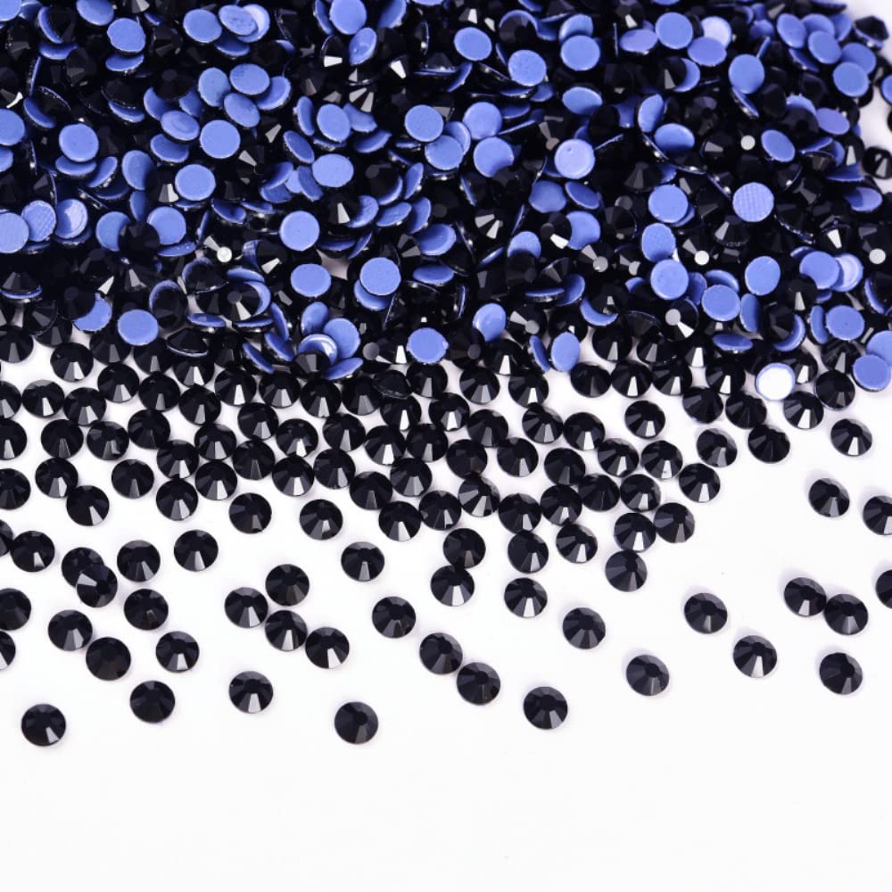 Wambere Hotfix Rhinestones, Crystals, Flat Back Rhinestones, Glass Glitter Stones, Nail Art Gemstones, Round Diamond, Hotfix Crystal, Round Gemstones, 1.9 - 2 mm, Black, Pack of 1440