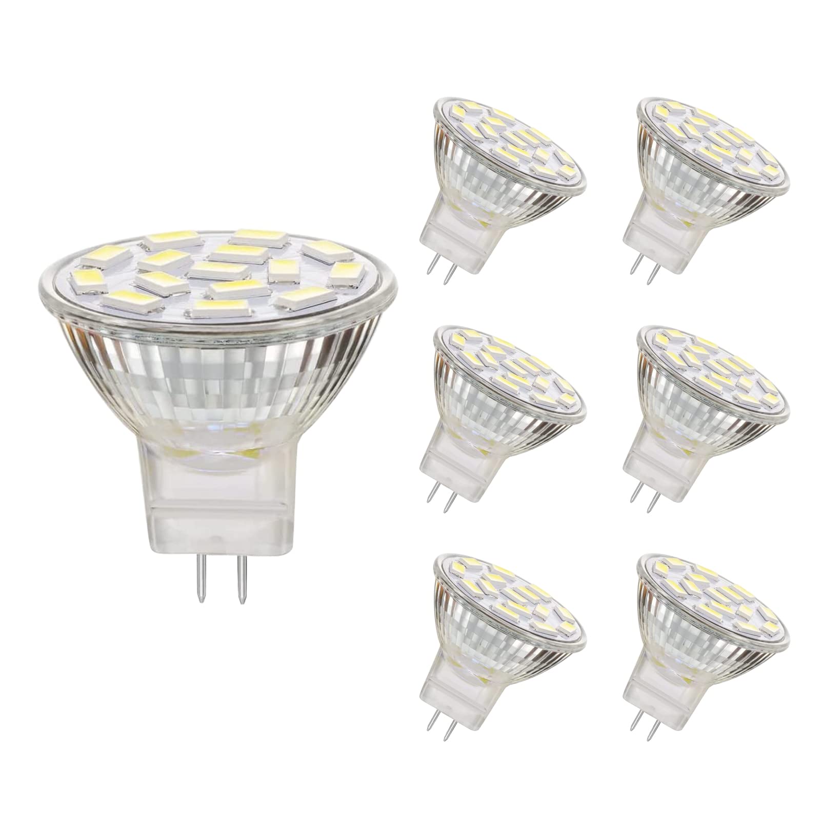 AHEVO 3.5W MR11 GU4.0 LED Light Bulbs, Equivalent to 25-35W Halogen Lamps, GU4.0 Base AC/DC 12V, 350 LM, 120° Flood Beam, 6000K White, Recessed Lighting, Track Lighting, Pack of 6