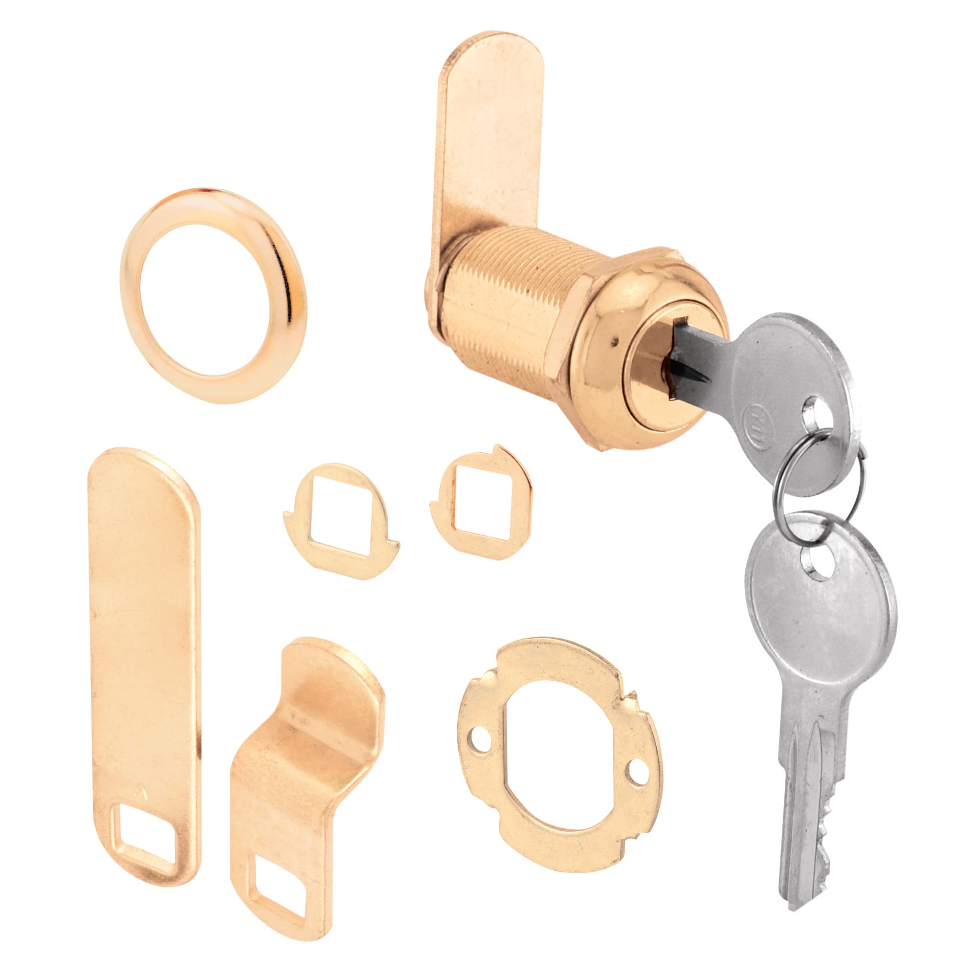 PRIME-LINE U 9946 13/16 in, Steel, Brass Plated, Keyed Drawer and Cabinet Cam Lock