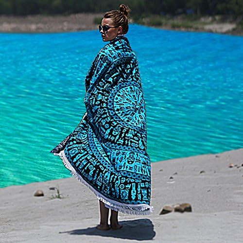 KraftDirect Mandala Beach Throw - SUPERIOR QUALITY - Organic Cotton Round Beach Throws, Best Beach Blanket (Blue Tribal)