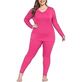 COOTRY Plus Size Thermal Underwear for Women V Neck Long Johns Base Layer Winter Top and Bottom Sets