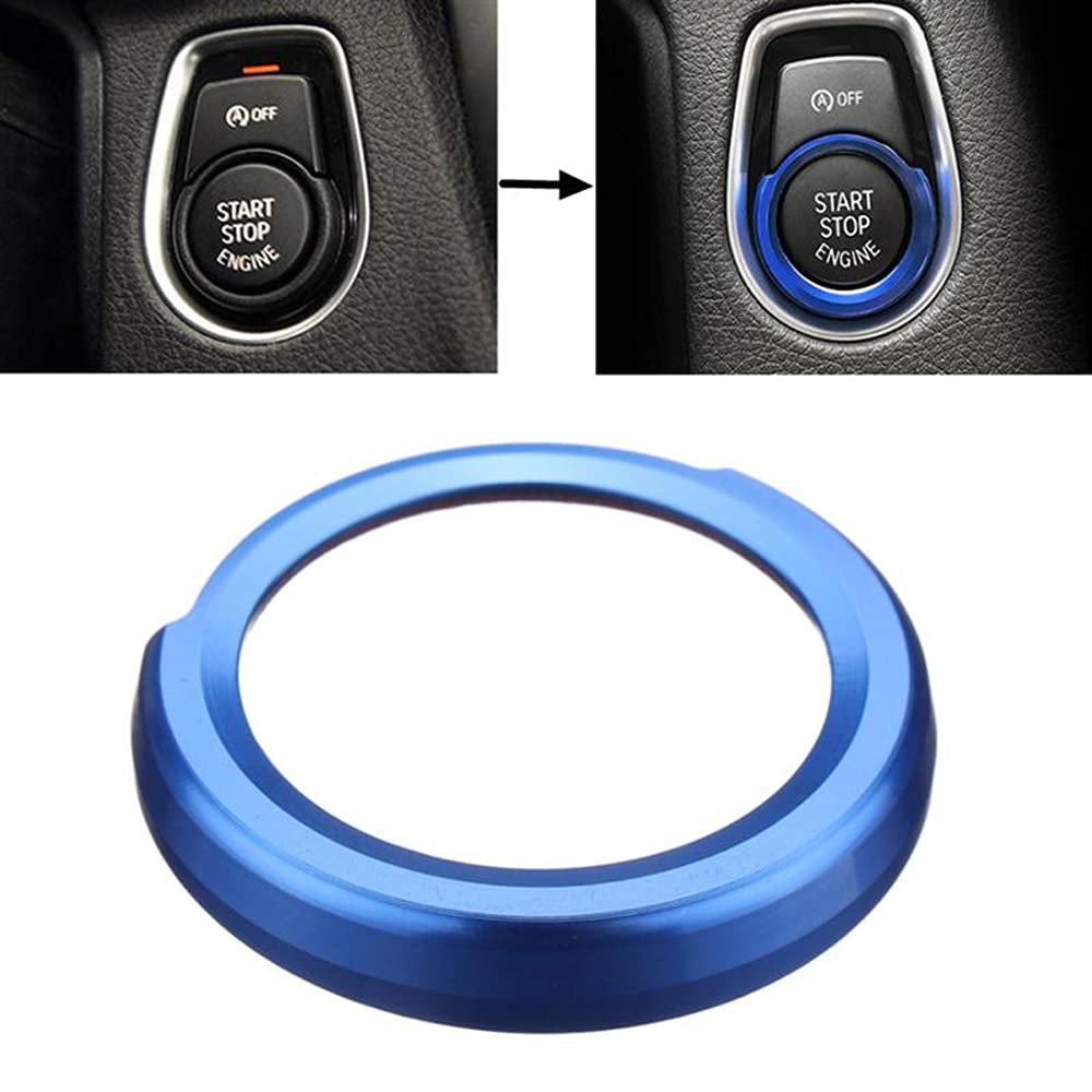 Start Stop Button Cover Aluminum Alloy Protective Cover Auto Start Button Sticker Decoration Ring, Blue