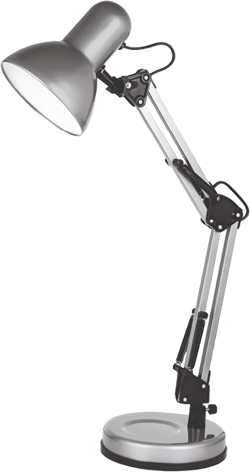 Special Offer Jibby Silver Led Desk Lamp Fully Adjustable Swing Arm Architect Modern E27 Screw Table Light Portable Computer Work Great For School Office Study 