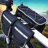 GkGk 4 in 1 Saddle Bike Bag Multi-function Organizer Pannier Tube Frame with Rainproof Cover for Mountain Bike Cycling Road Bicycle Seat Packs for Phones ,Bottle of Water ,Keys ,Wallet (Black)