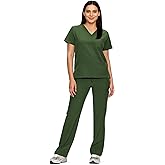 floralhue Scrubs for Women Set, Medical Women Scrubs, V-Neck Top and Straight Leg Pants with 11 Pockets (Relaxed Fit)