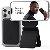MOFT Phone Tripod Stand Selfie Stick for iPhone, Multi-Angles iPhone Stand, Lightweight & Portable Phone Holder, Strong Magnets, MOVAS Vegan Leather, Travel Essentials, Jet Black (Without Card Slot)