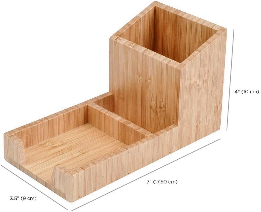 Bamboo Telephone Stand with Drawer & Pencil Holder Storage Solution for Office Products pens, Pencils, Scissors, notepads, Business Cards and More : Office Products