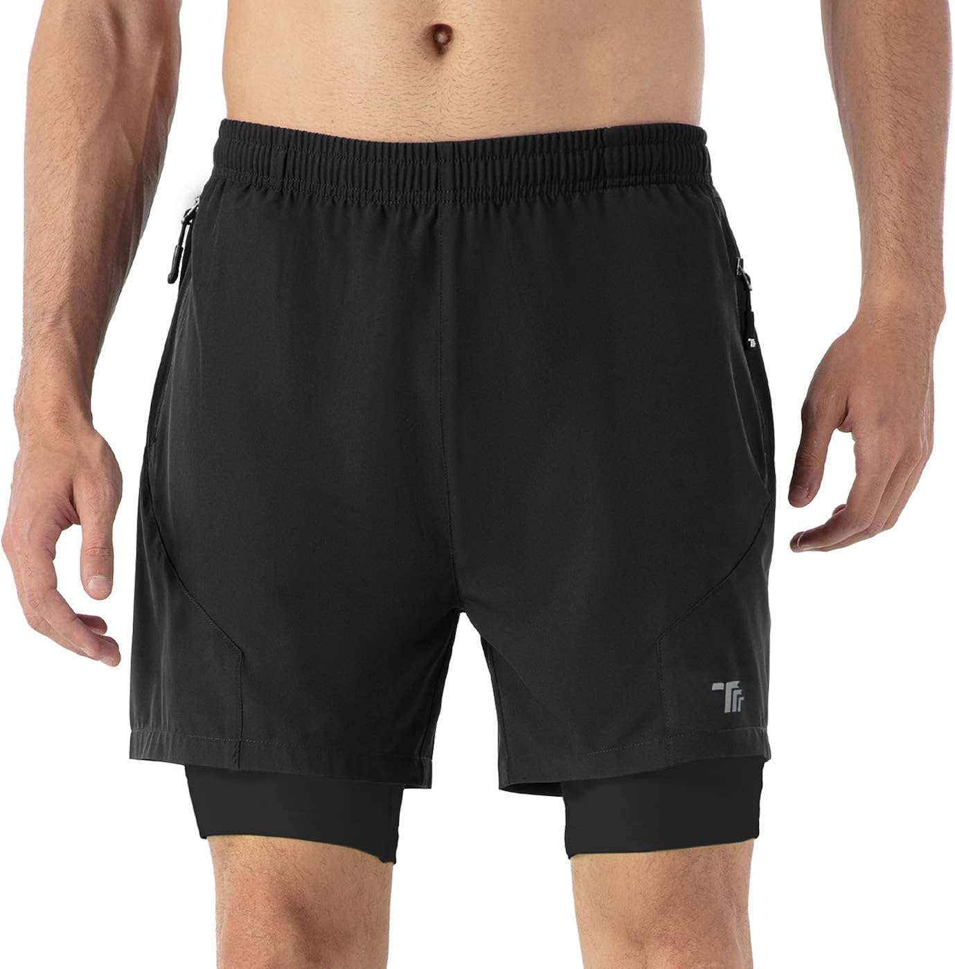 TBMPOY Men's 2 in 1 Running Athletic Shorts Quick Dry Gym Shorts Zip
