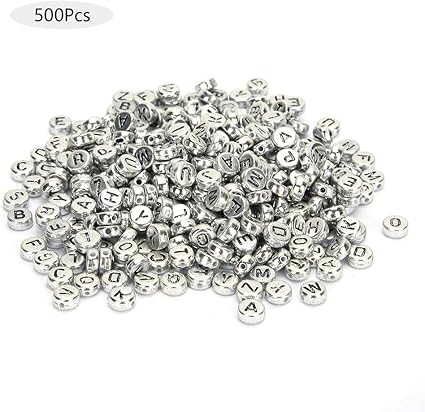 Amazon Co Jp 500個 アルファベットビーズ アクリルビーズ ビーズアクセサリー レタービーズ ブレスレット 手作りキット 丸 Diy材料 ジュエリー作り ハンドメイドパーツ シルバー ホーム キッチン