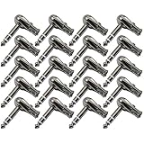 GLS Audio 1/4" Right Angle Plugs TRS Stereo Flat Low Profile Pancake Style for Speaker Cables, Patch Cables, Snakes - Male 1/4 Inch Phono 6.3mm Phone Plug Bulk - 20 Pack