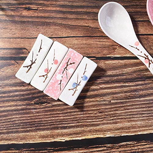 Japanese Style set of 4pcs Ceramic Chopstick Stand Rest Rack Spoon Fork Knife Holder Set