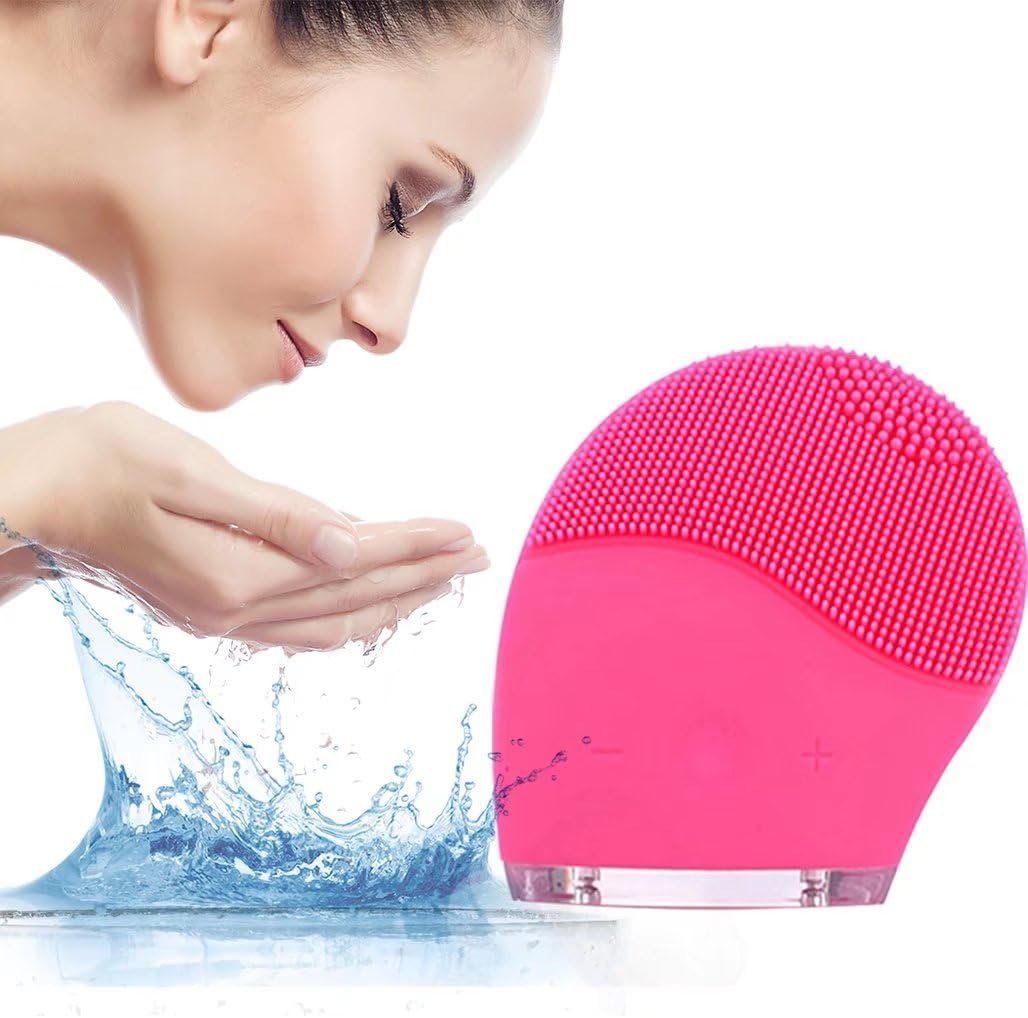 Sonic Facial Cleansing Brush Silicone, AYESY Vibrating Waterproof Deep Face Cleaner & Masager, 3-in-1, 15 Modes for Cleaning SPA Skin Care Tools (Pink)