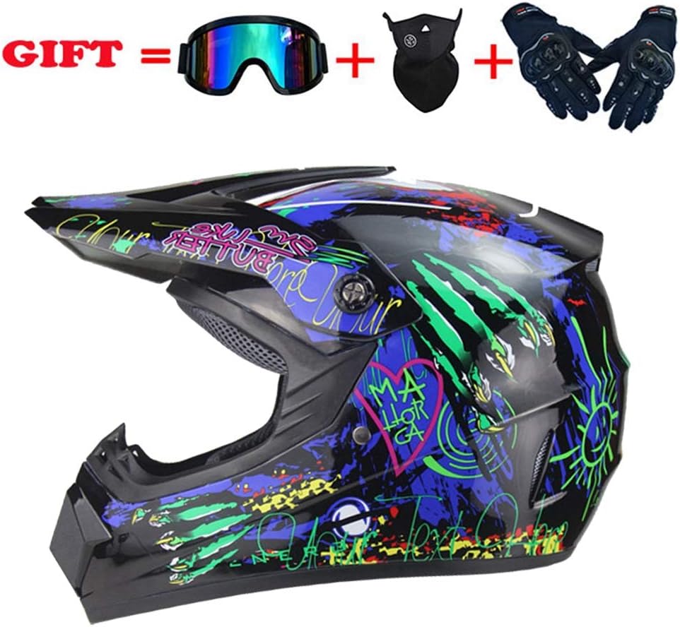 WLPAK Unisex-Child Motocross Helmet Kids Youth ATV Off-Road Dirt Bike Motocross Helmet Gear Combo Gloves Goggles for Boys & Girls DOT Motocross Helmet