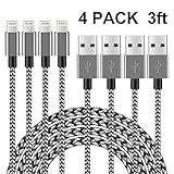 Lightning Cable 3ft, IVVO 4Pack 3FT Nylon Braided 8 Pin Lightning Cable Cord USB Charging Cable charger for iPhone 7/7 Plus/6/6s/6 Plus/6s Plus/5/5c/5s/SE,iPad iPod Nano iPod Touch(Black)