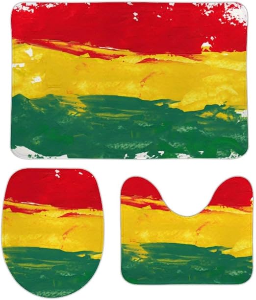 Amazon Com Qinsong Colorful Marley Reggae Colors Green Bob Rasta Jamaica Flag Jamaican Bathroom Rugs Sets 3 Piece Bath Rug Anti Skid Pads Bath Mat Contour Toilet Lid Cover Bathroom Non Slip Mat