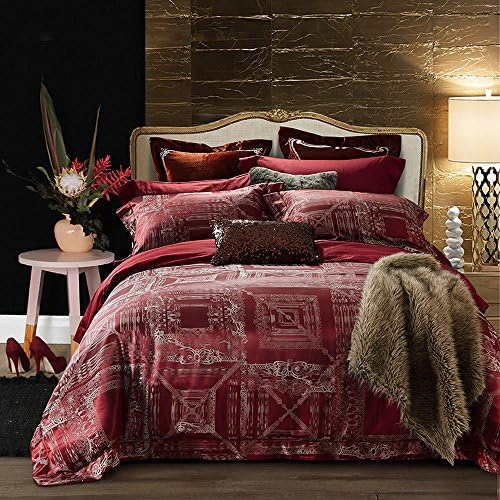 CUSHIONLIU 100% satin Jacquard silk bed bed linen package ,not far - sprinkled red ,2.0M(6.6 -foot) bed