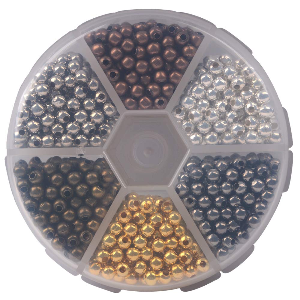 Round Spacer Beads Assortment Hotetey 1 Box (About 948pcs) 6 Color Handcrafted 4mm Iron Round Loose Beads for Necklaces Bracelets Jewelry Making