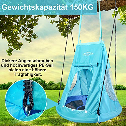 YOLEO 100cm Nestschaukel mit Zelt, Kinderschaukel Gartenschaukel, Tellerschaukel belastbar 150kg, höhenverstellbar 140… – Bild 4