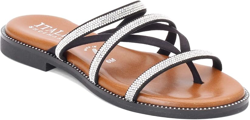 italian shoemakers black thong sandals