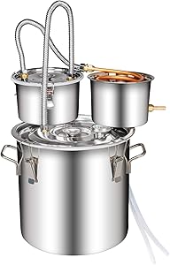 Moonshine Still Home Brewing Kit 3 Pot 3Gal 12L, Stainless Steel Water Distiller Copper Tube, Build-in Thermometer for DIY Whisky Wine Brandy Spirits Moonshine (3 POT3 GALLON)