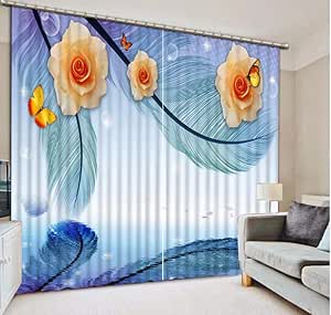 MUXIAND Moda Personalizada 3D Cortina Pluma Flores Amarillas Cortina 3D