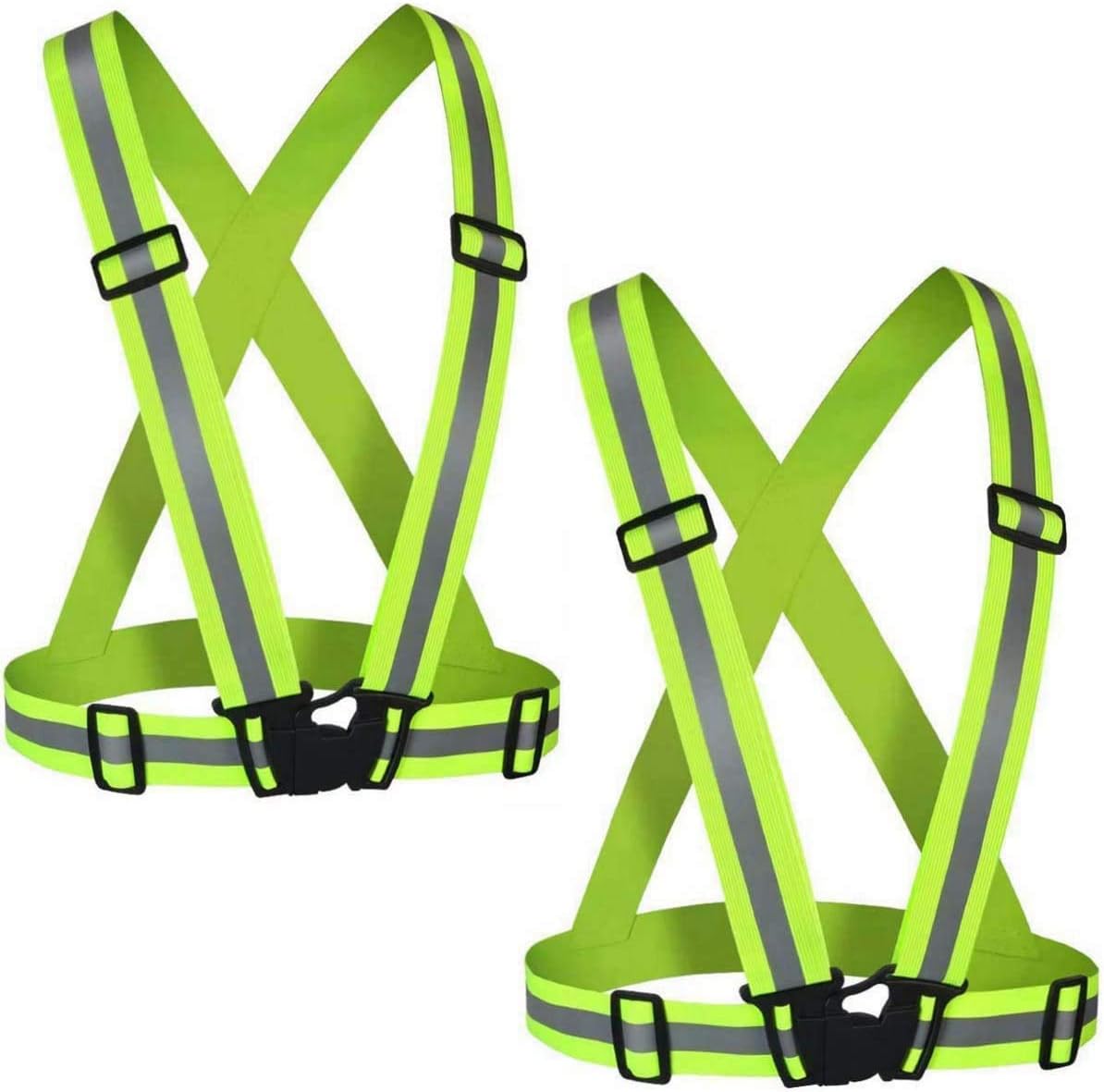 Reflective Vest (2 Pack) Lightweight, Adjustable & Elastic Safety & High Visibility for Running Jogging, Walking, Cycling Fits Over Outdoor Clothing - Motorcycle Jacket Outdoor Gear (Green) - - 