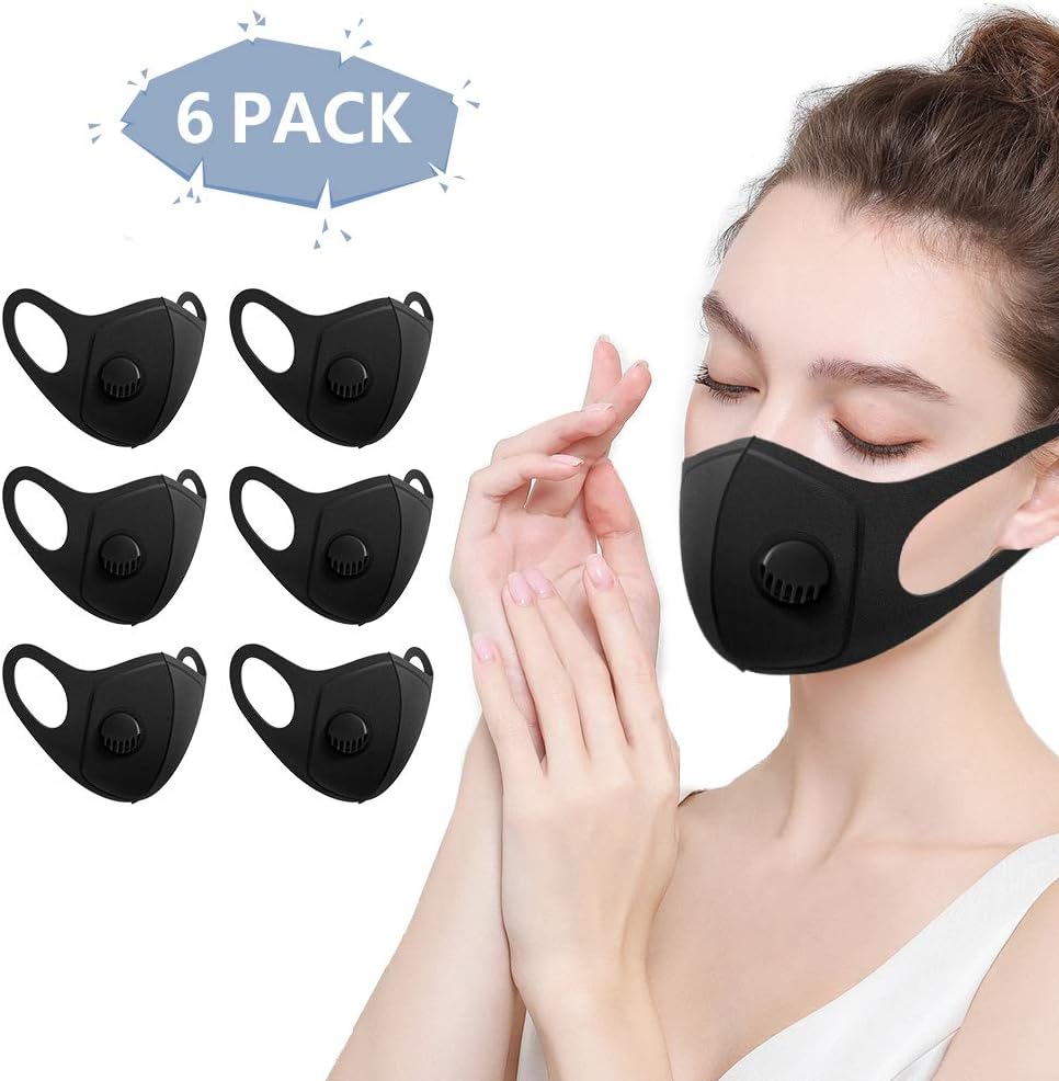 6 Pack Anti Dust Mask with Filter, Face Mouth Mask, Fashion Reusable Washable Outdoor Unisex Mask, Filtered Anti-Pollution Facemask for Running, Cycling, Outdoor Activities (Black)