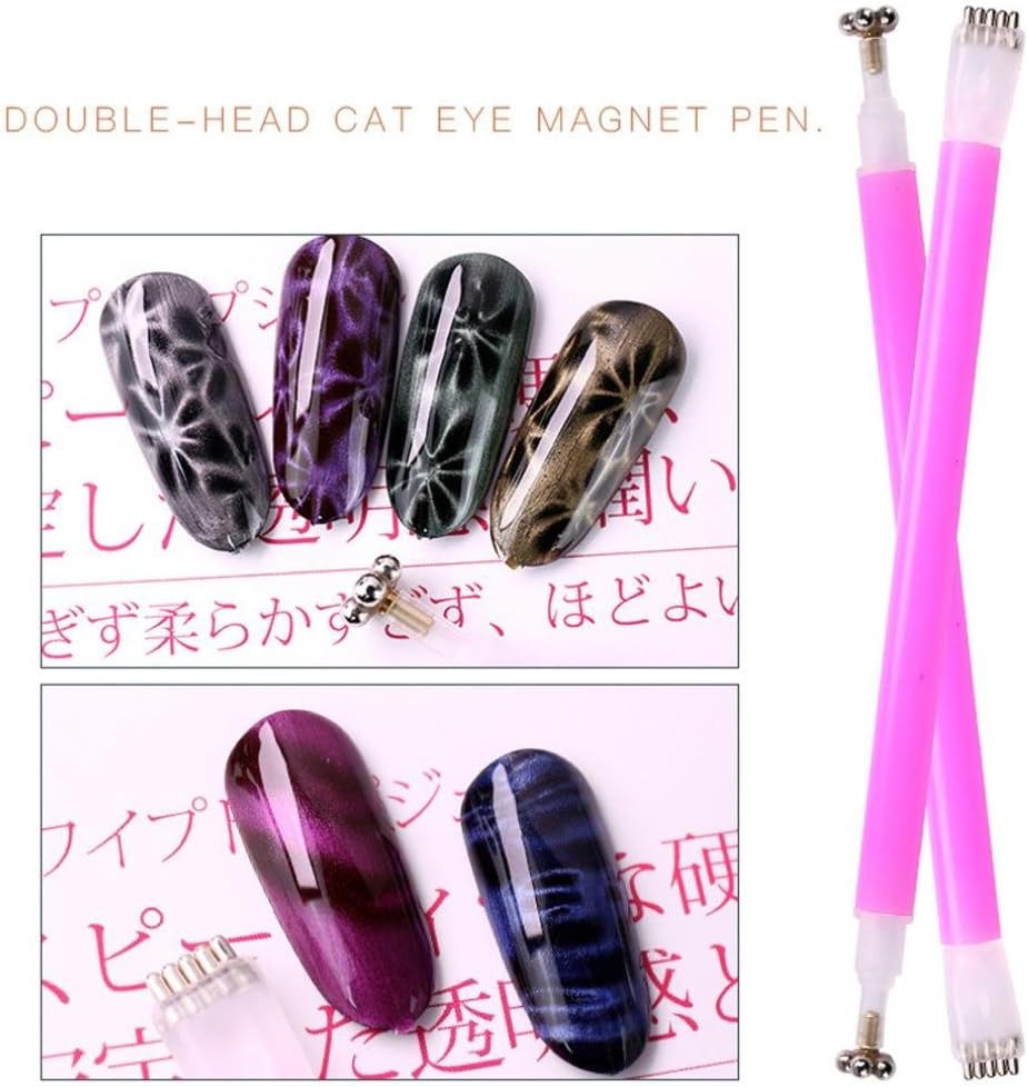 3D Magnetic Cat Eye,Double-head Magnet Stick for Gel Magic Nail Art Manicure Tool (Hot Pink)